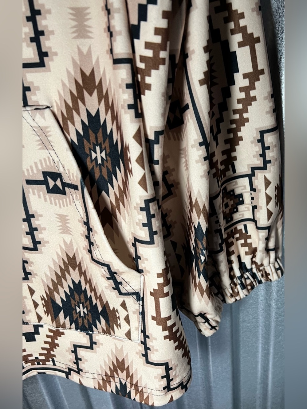 Sterling Kreek 1/4 Zip Southwest Print Zip Hoodie - Beige & Brown NWT 3x - Picture 4 of 6